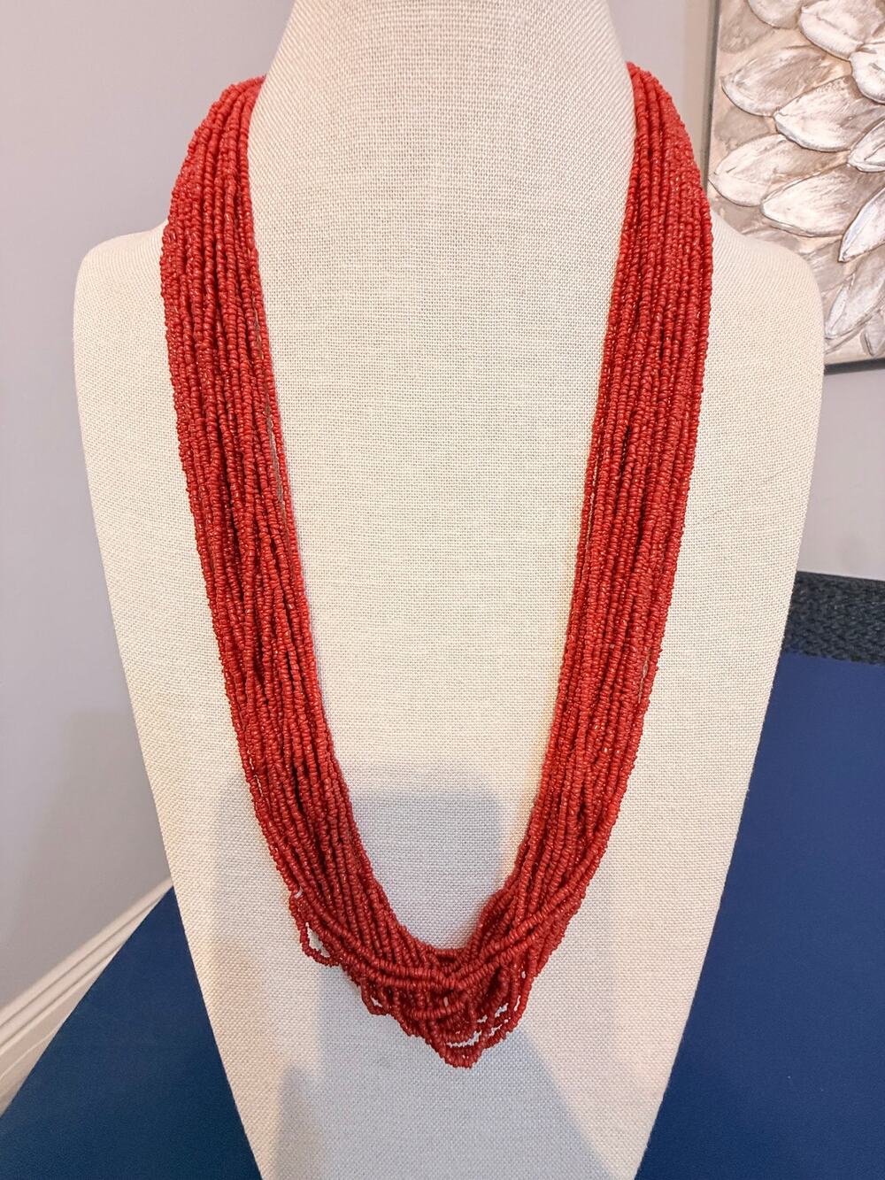 Vintage 32” Red Seed Bead Necklace